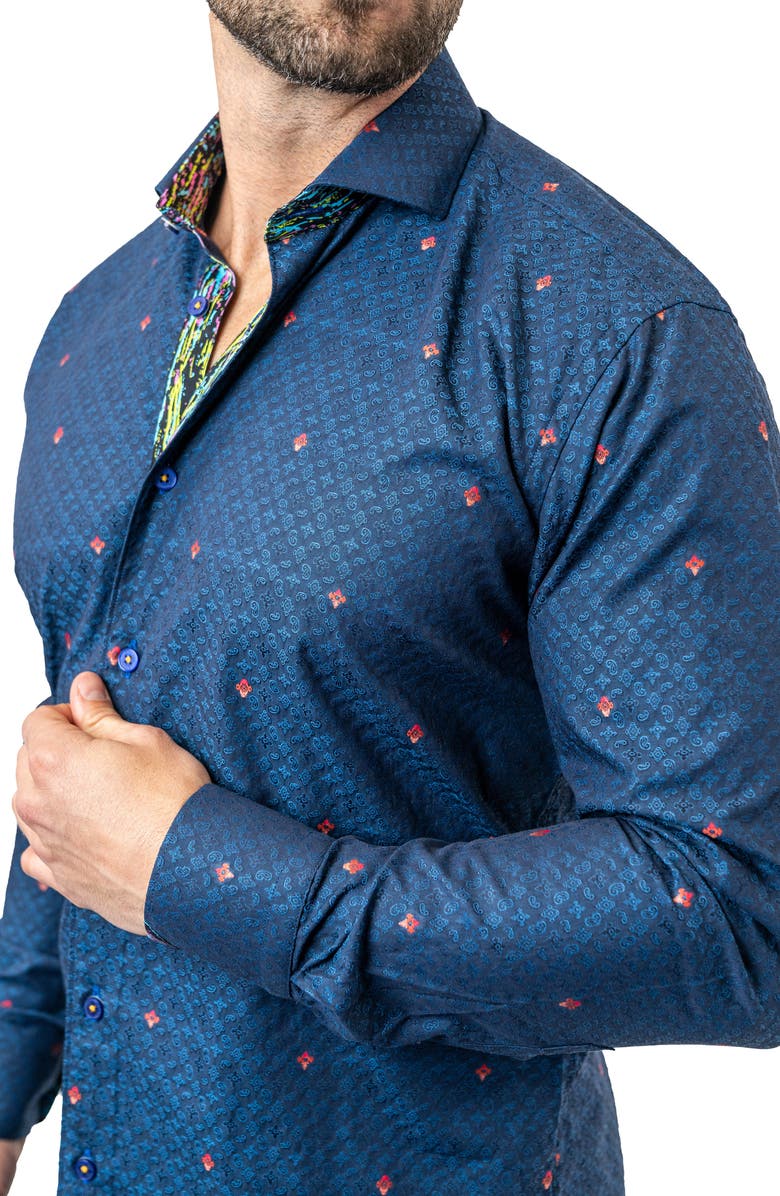 Maceoo Einstein Symbols 12 Blue Contemporary Fit Button-Up Shirt, Alternate, color, Blue