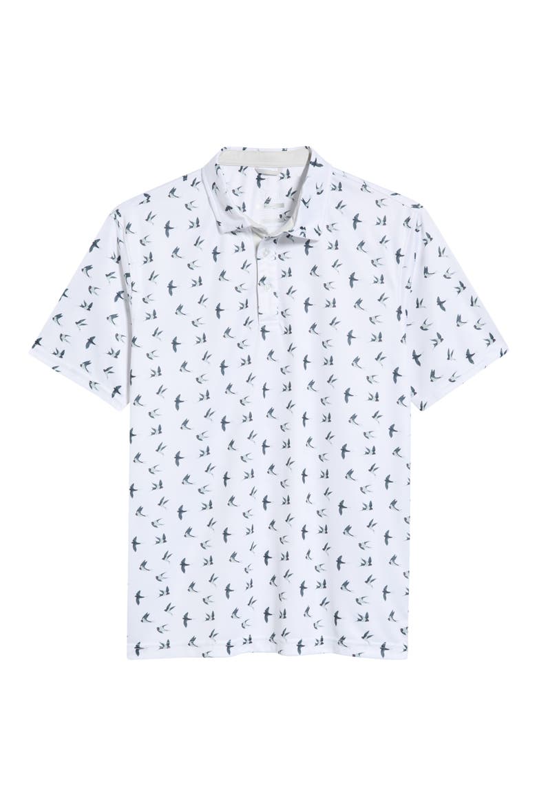 Peak Bird Print Performance Golf Polo, Main, color, WHITE