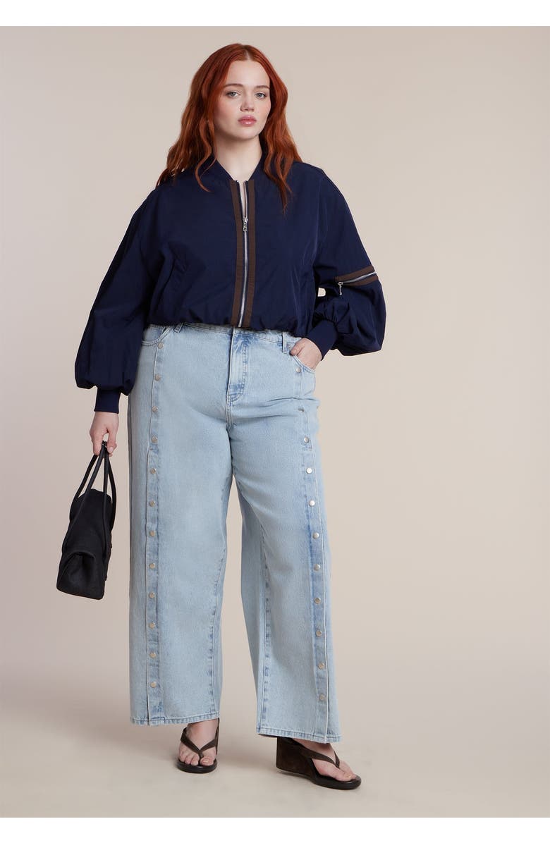 ELOQUII Snap Front Midrise Jean, Main, color, Light Wash