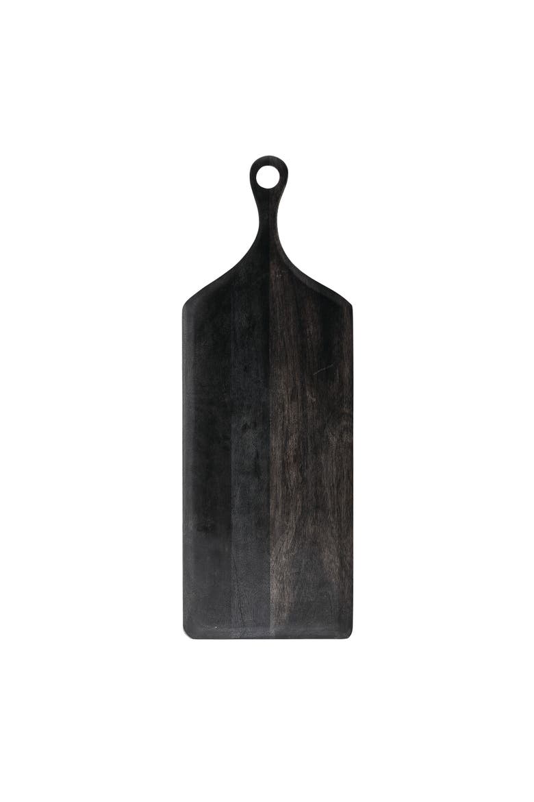 Tall Acacia Wood Cheese and Cutting Board with Round Opening on Handle, Black, Main, color, Black