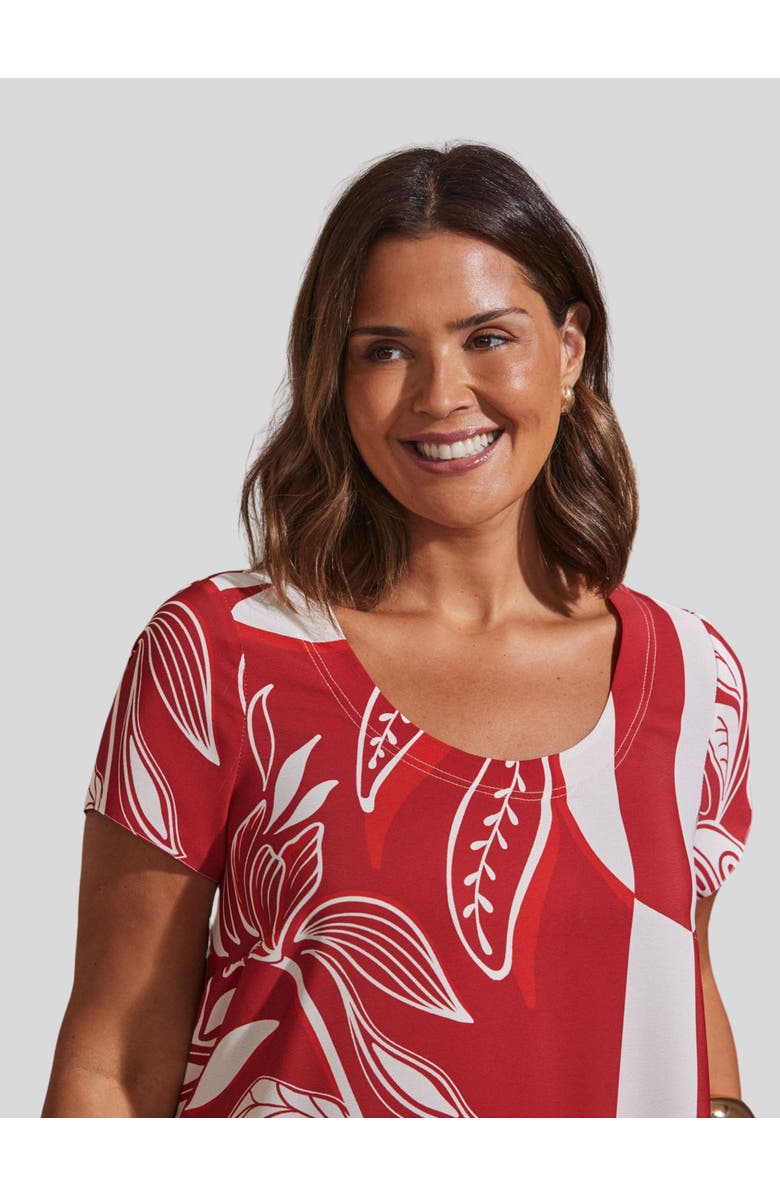 Live Unlimited Abstract Leaf Print Hanky Hem Dress, Alternate, color, Red