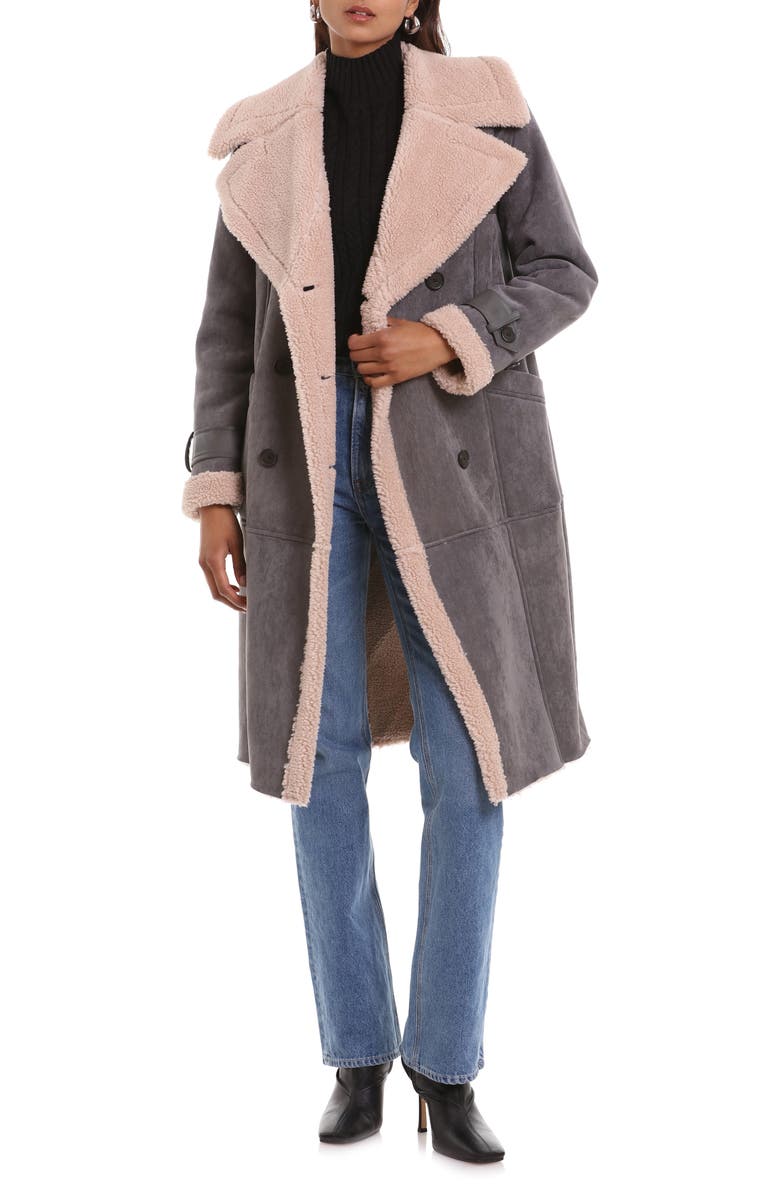 Avec Les Filles Faux Shearling Longline Coat, Alternate, color, 