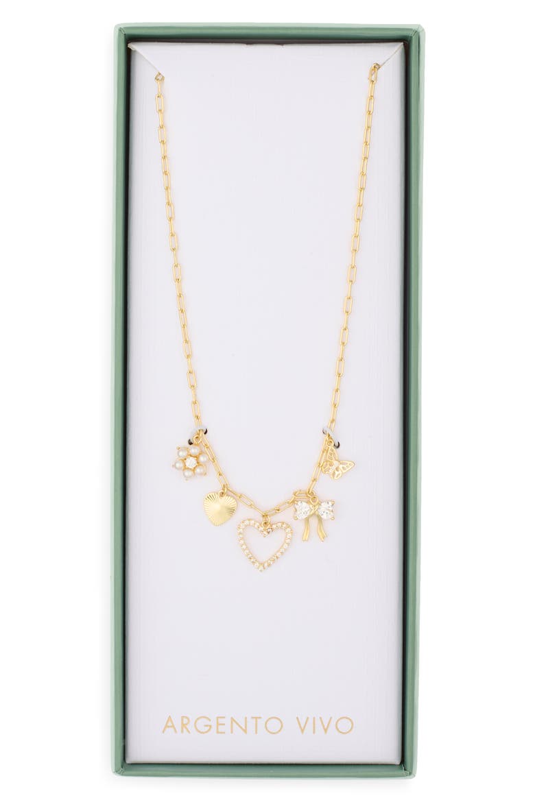 Heart and Bow Charm Necklace, Main, color, GOLD