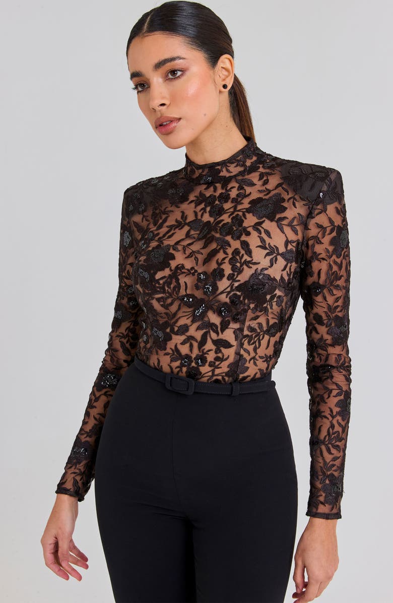 NADINE MERABI Joanna Sequin Floral Bodice Jumpsuit, Alternate, color,