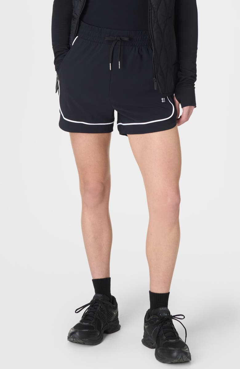 Sweaty Betty Explorer Track Piped Shorts, Main, color, Black