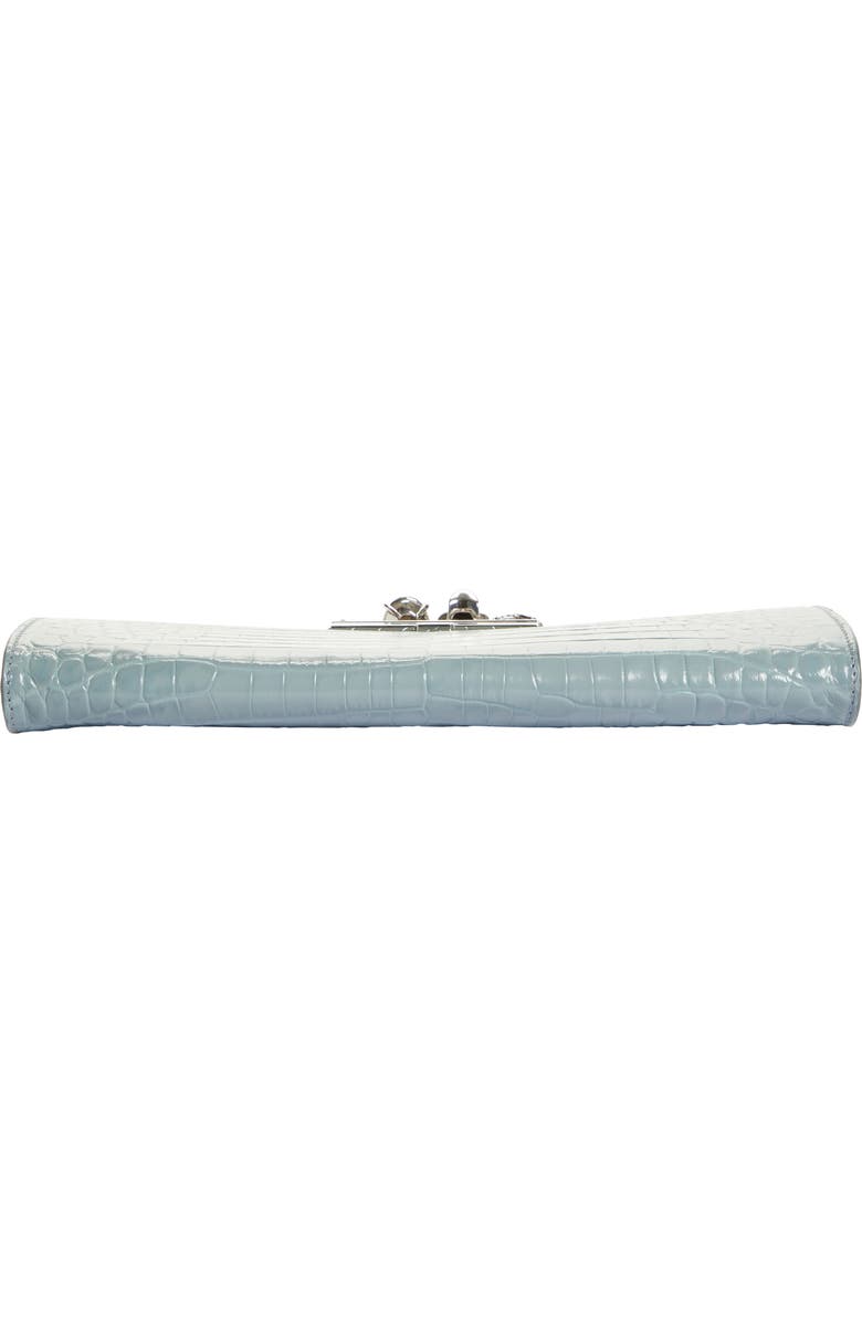 McQueen Alexander McQueen Four Ring Skull Croc Embossed Leather Clutch, Alternate, color,