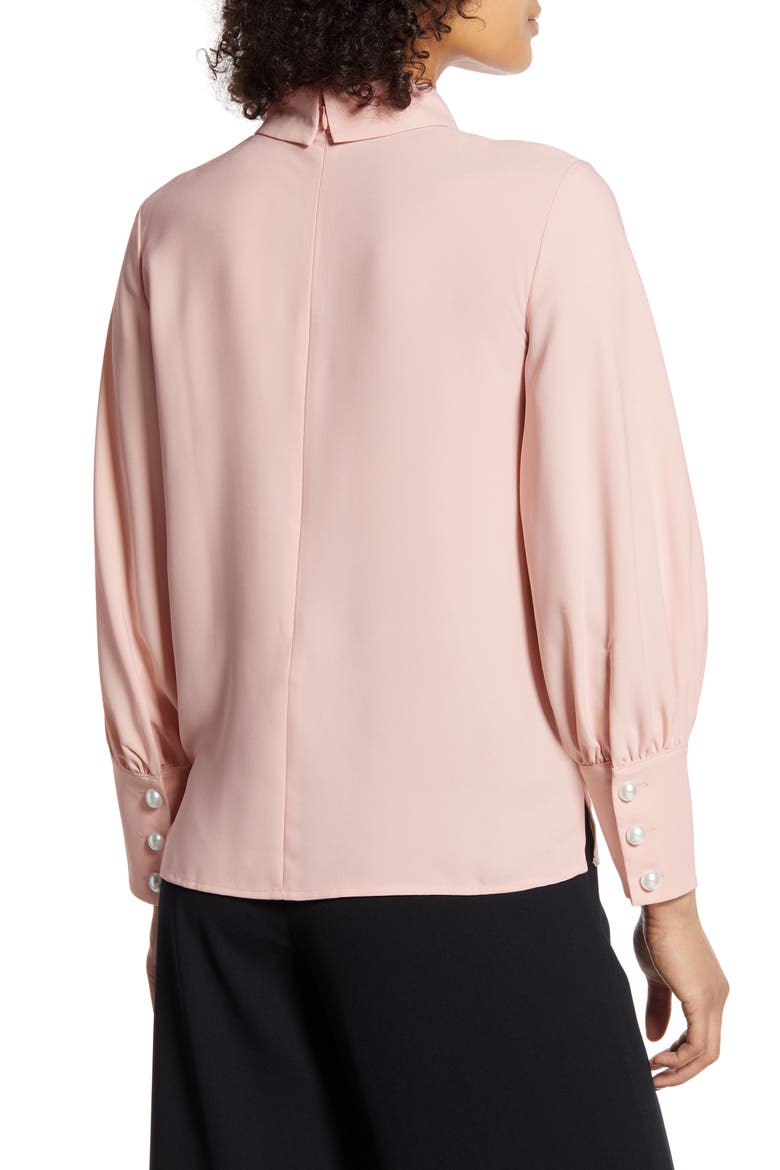 x Atlantic-Pacific Bow Front Pleated Blouse (Nordstrom Exclusive), Alternate, color, PINK SMOKE