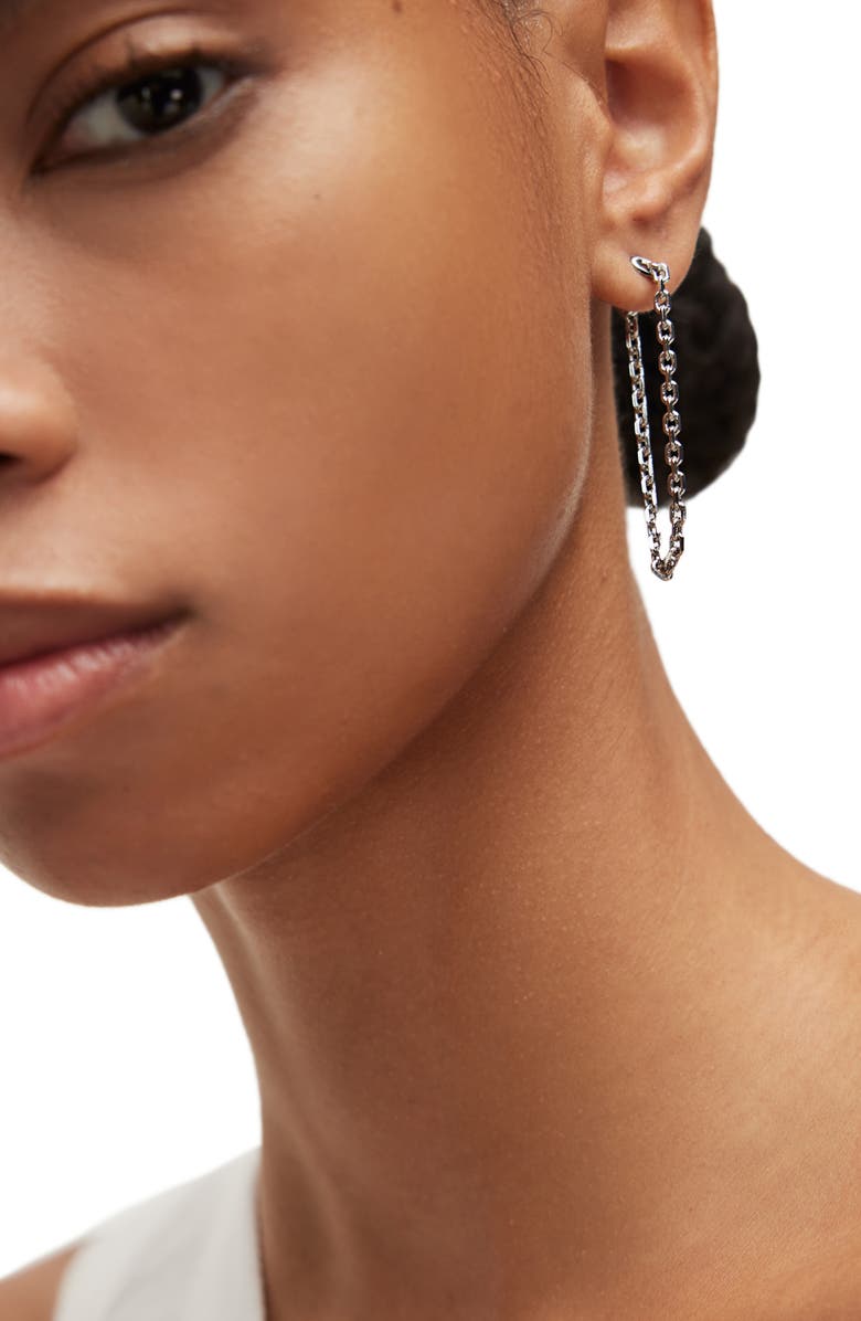AllSaints Chain Front Back Drop Earrings, Alternate, color, Rhodium