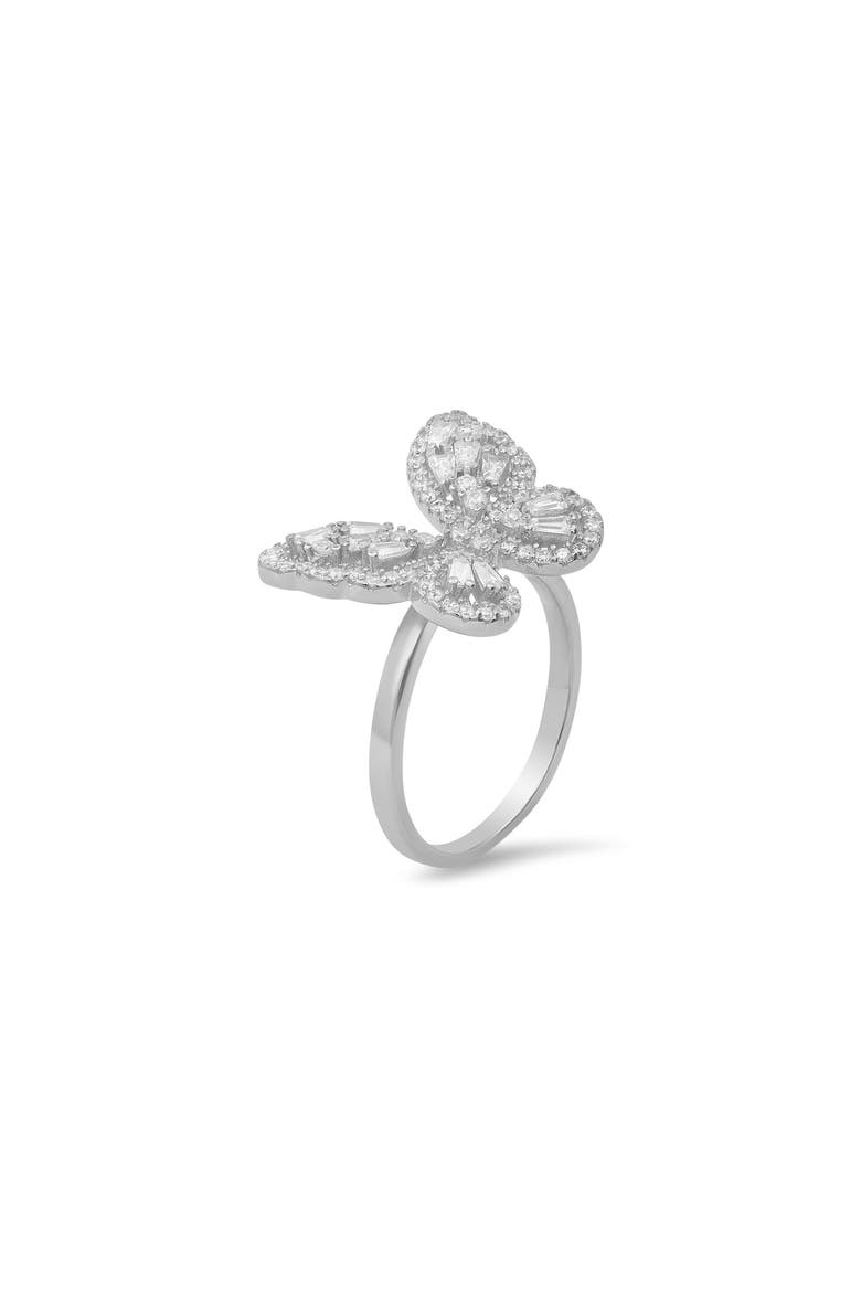 Sterling Silver CZ Baguette Butterfly Ring, Alternate, color, SILVER
