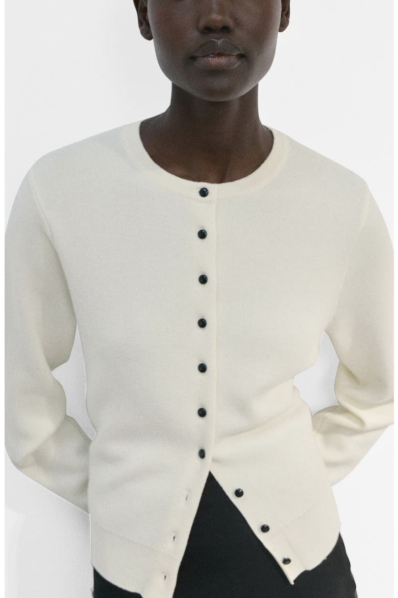 Contrast Button Crewneck Cardigan, Main, color, ECRU