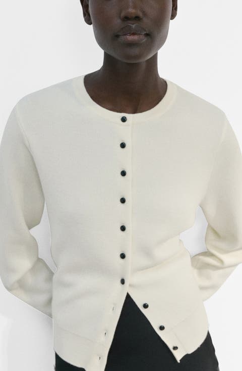 Contrast Button Crewneck Cardigan (Regular & Plus)