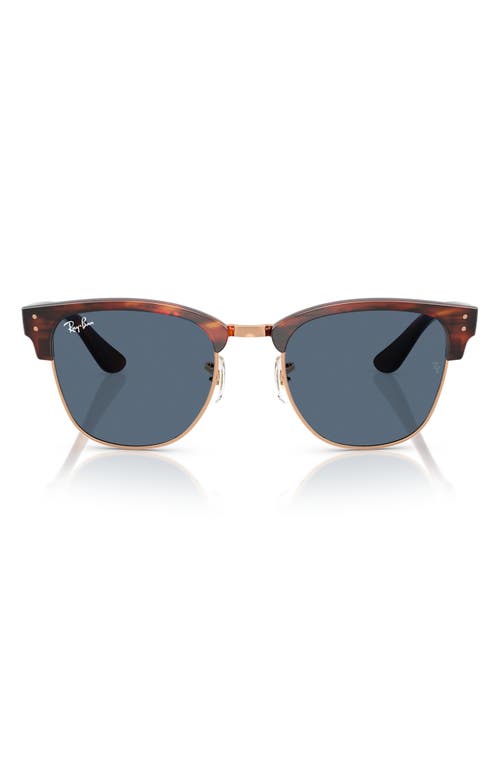 Ray Ban Clubmaster Reverse Sunglasses Striped Havana Frame Blue Lenses 51-21 In Dark Blue