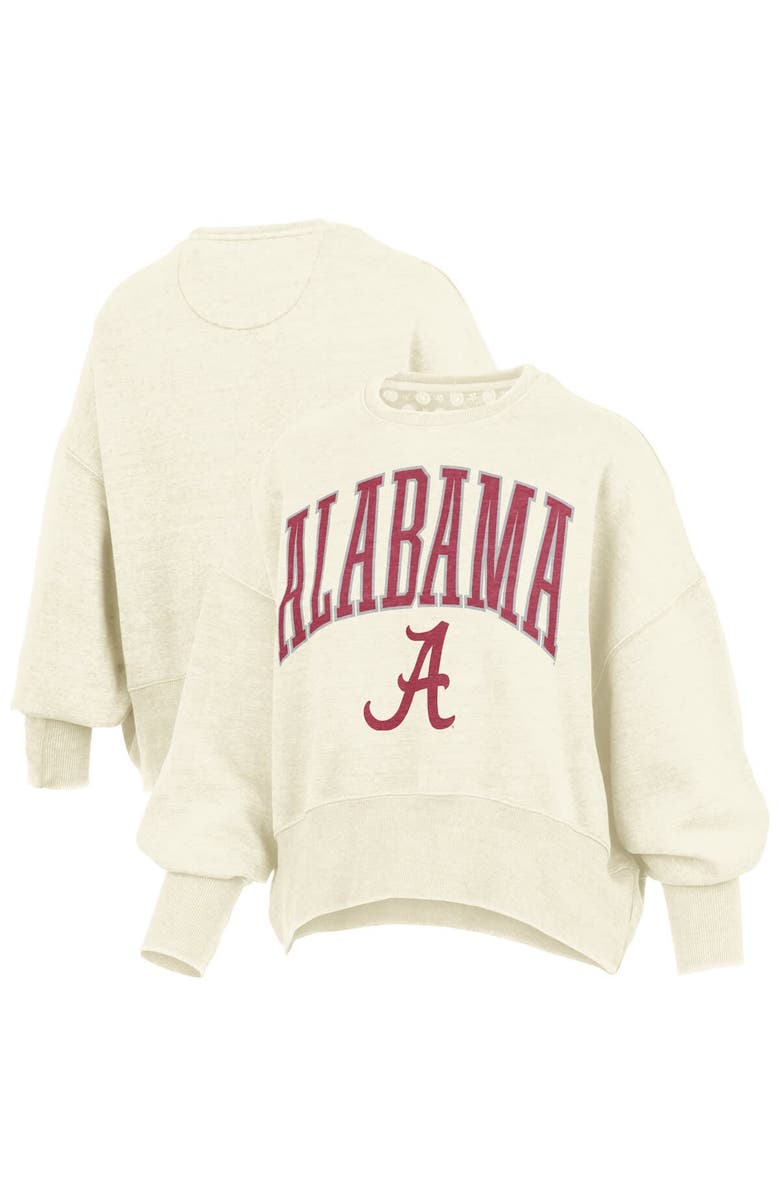 PRESSBOX Women's Pressbox Natural Alabama Crimson Tide Oversized Waist-Length Crewneck Sweatshirt, Alternate, color, Natural