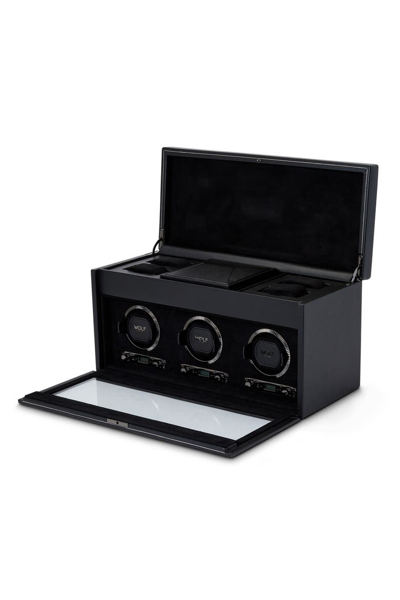 British Racing Triple Watch Winder with Storage, Alternate, color, Black