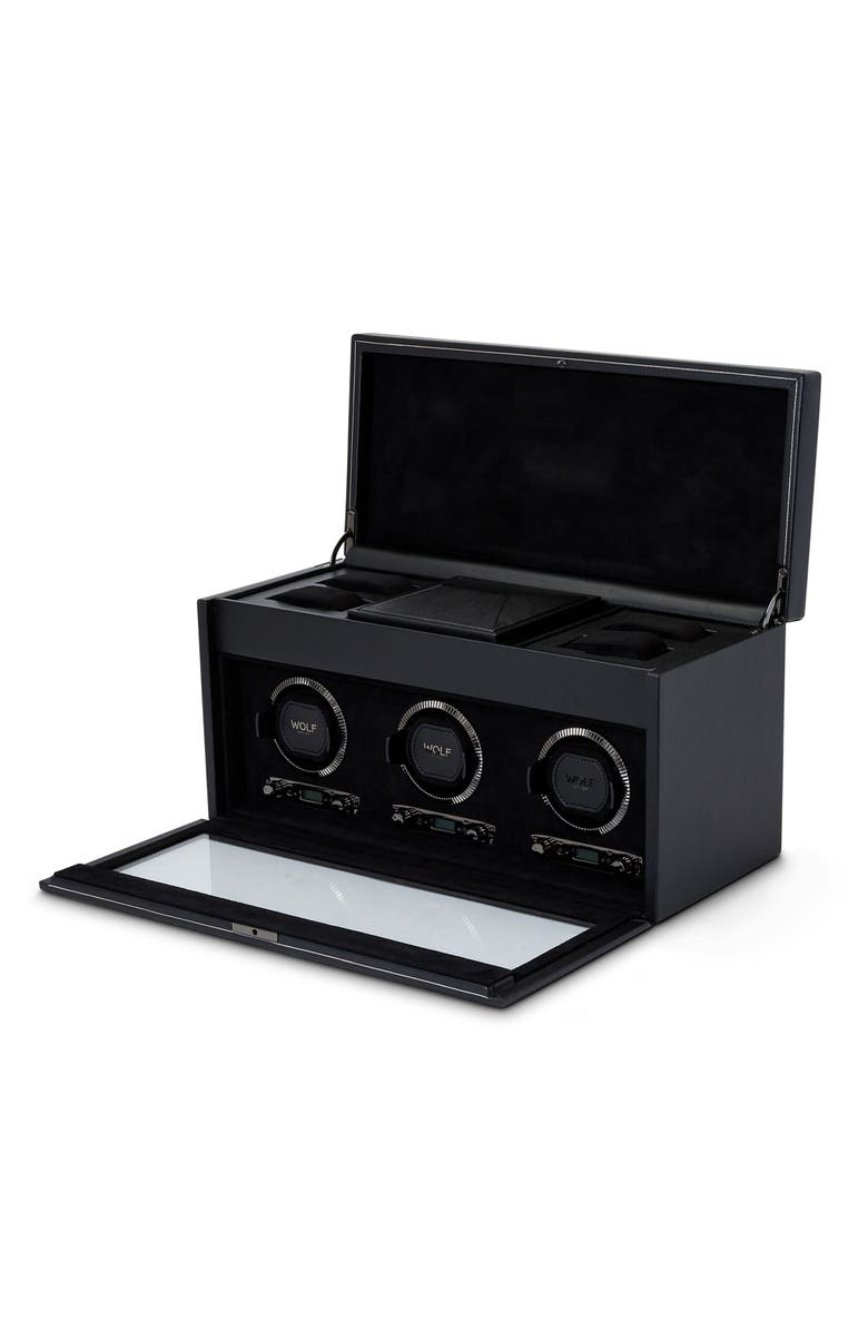 WOLF British Racing Triple Watch Winder with Storage, Alternate, color, Black