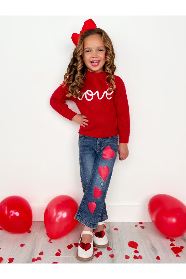 Red Love Sweater and Heart Denim Pant Set, Alternate, color, Red