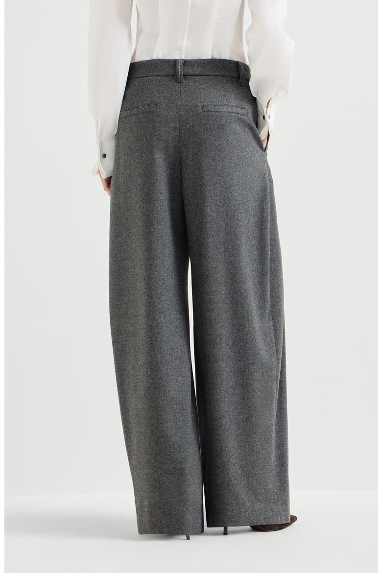 Virgin wool and cashmere twill flannel pleated barrel trousers with monili, Alternate, color, Stone Grey