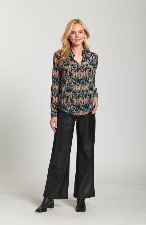 Apny Abstract Print Roll Tab Sleeve Chiffon Button-up Shirt In Multi