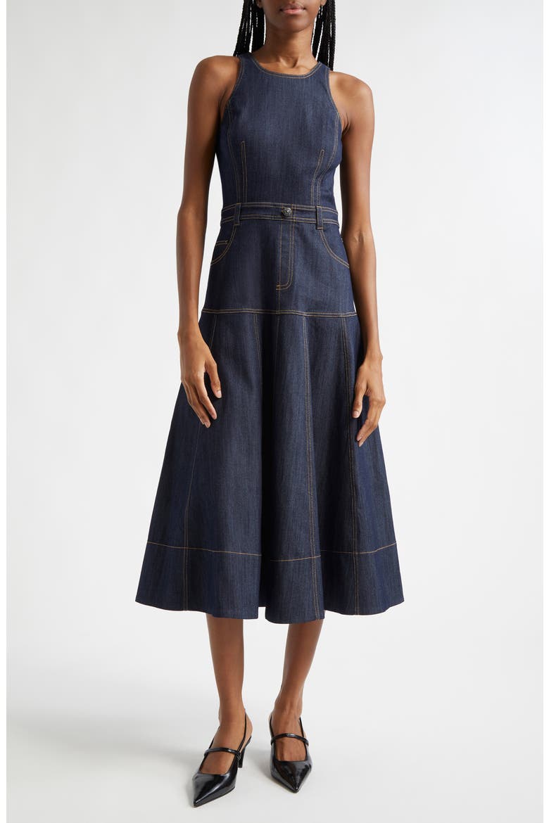 Baran Sleeveless Denim Midi Dress, Main, color, INDIGO