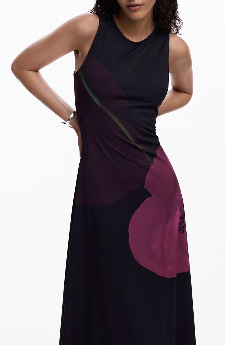 Desigual Print Asymmetric Hem Midi Dress, Alternate, color, 