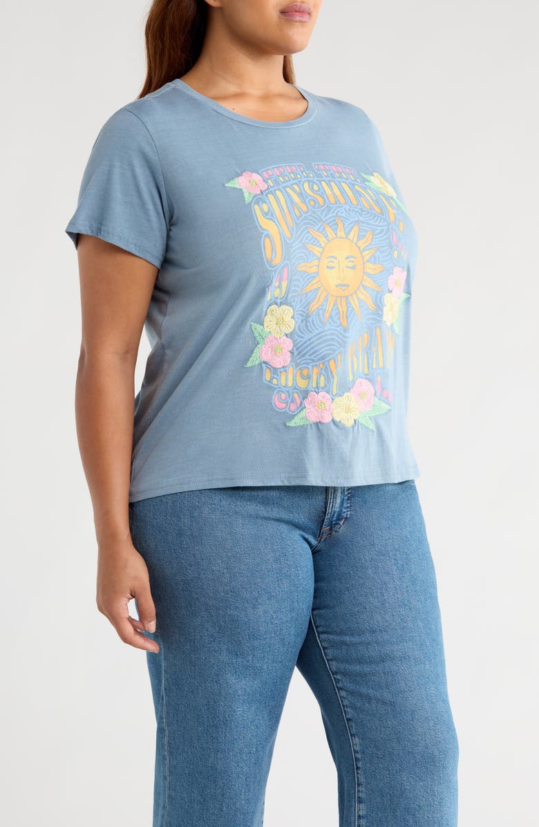 Lucky Brand Feel the Sunshine Embroidered Graphic T-Shirt, Alternate, color, Faded Denim