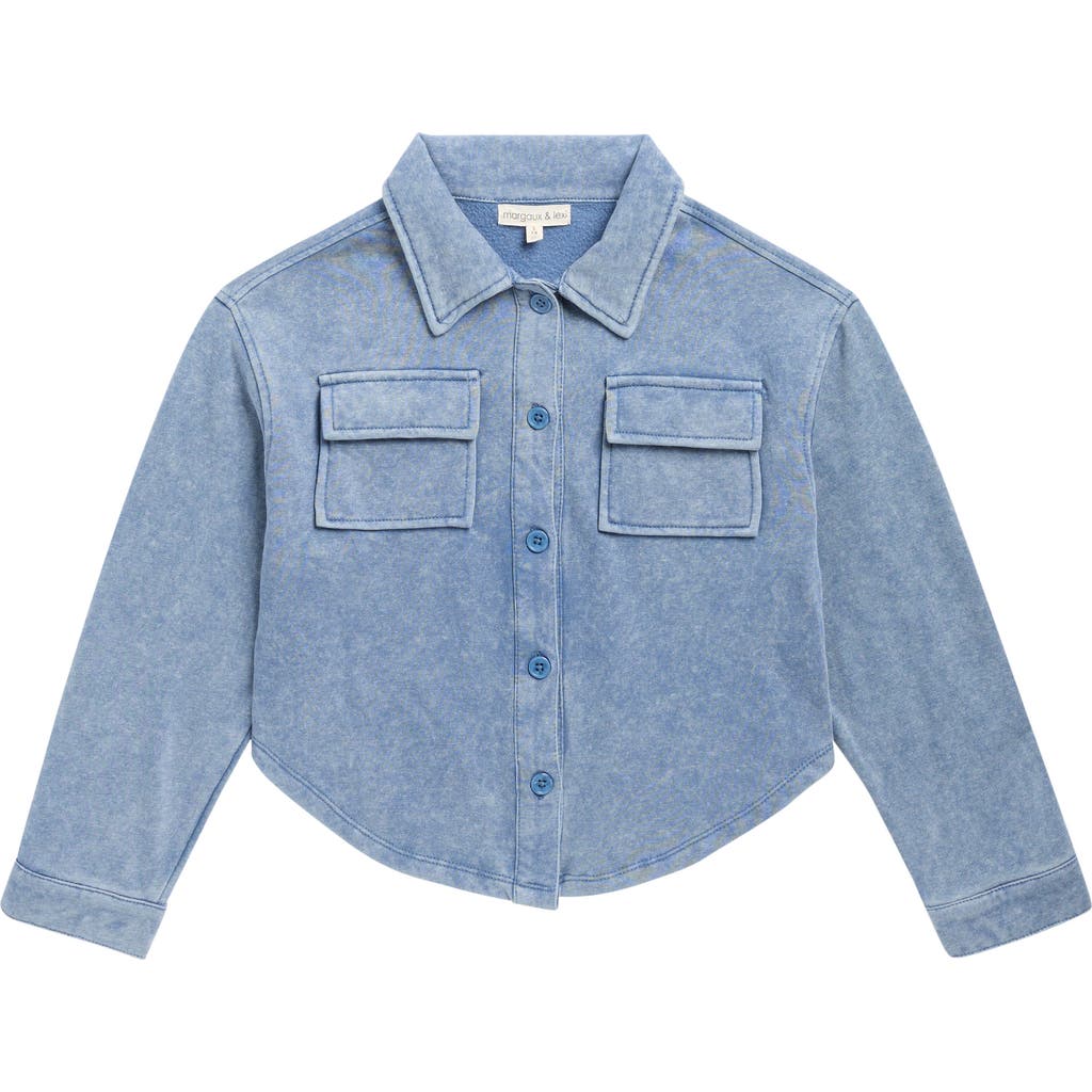 Margaux And Lexi Kids' Washed Knit Button-up Shirt In Blue