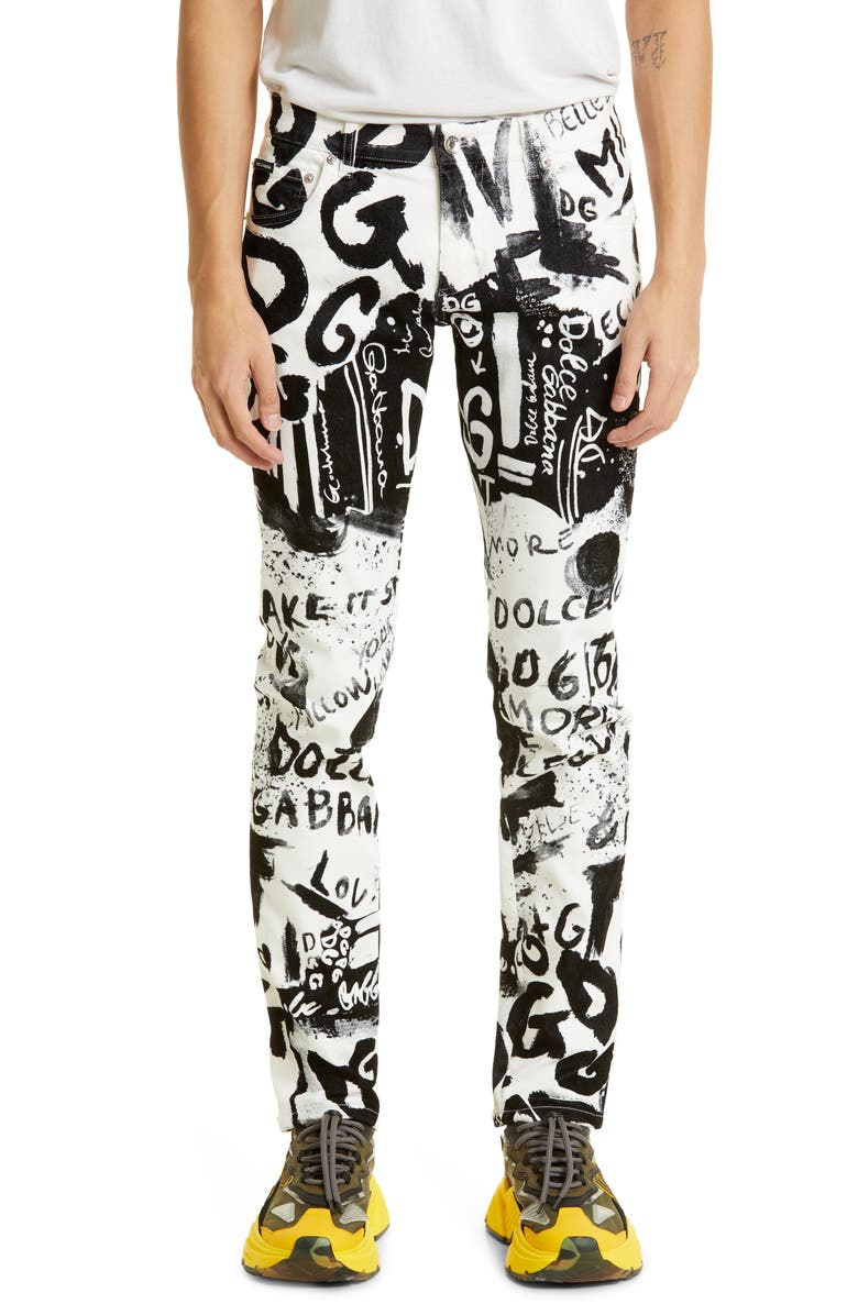 Dolce&Gabbana Graffiti Print Stretch Skinny Jeans, Main, color, 