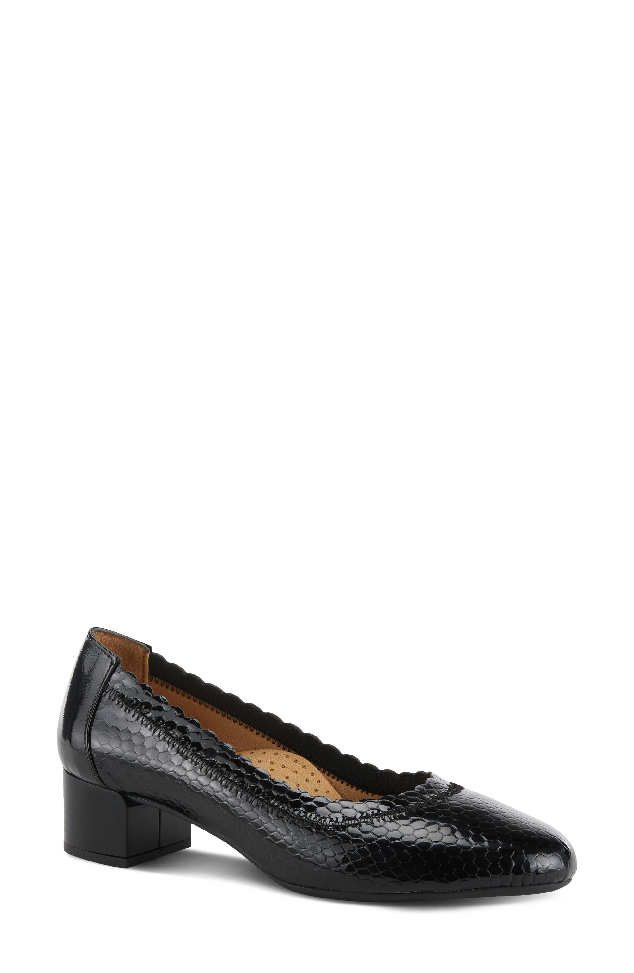 Spring Step Ahmeria Snakeskin Embossed Pump, Main, color, Black Patent