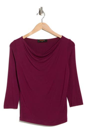 Renee C Cowl Neck Ruched Top In Burgundy