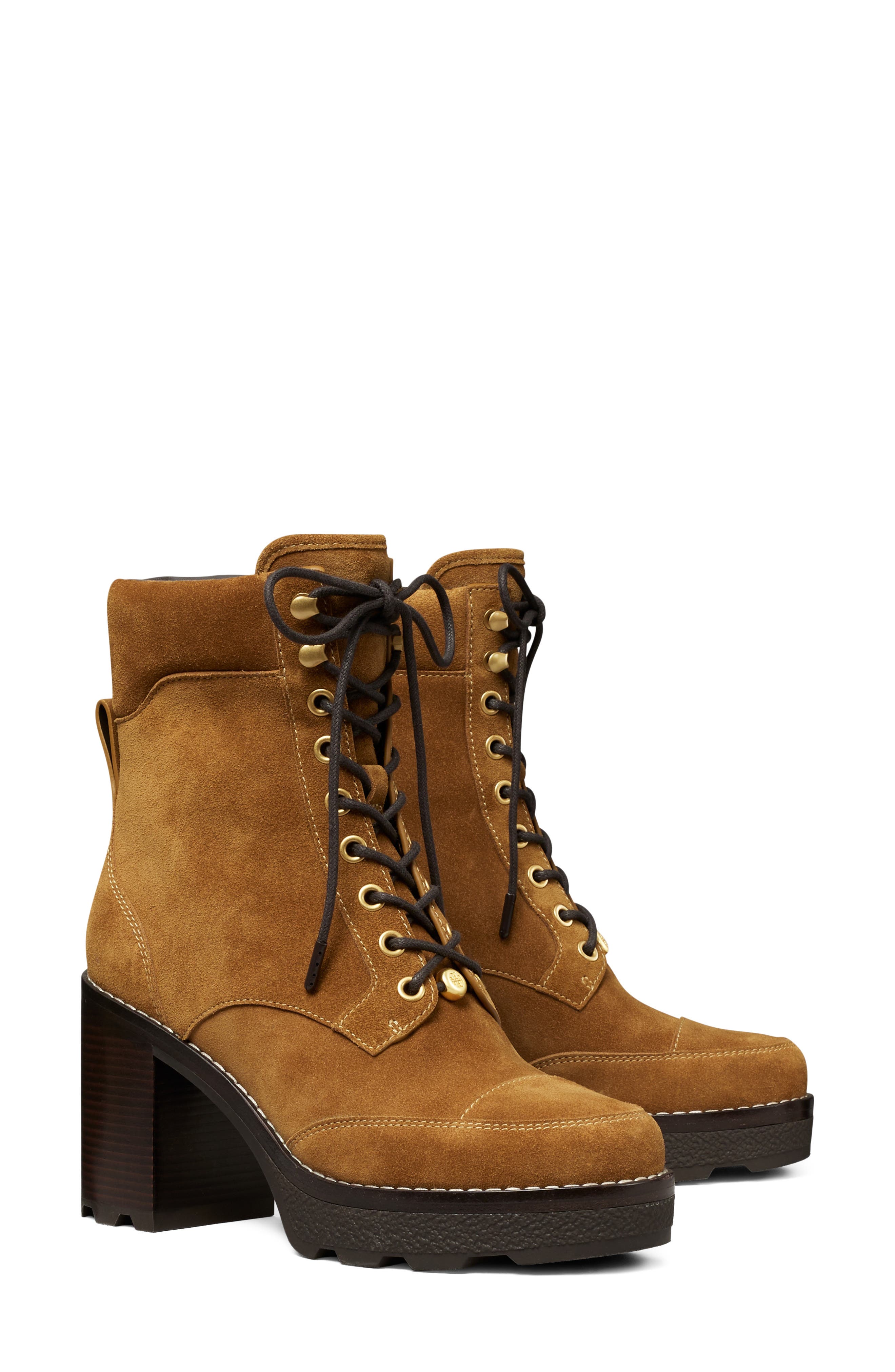 Romy Lug Heel Leather Bootie, Main, color, TOFFEE