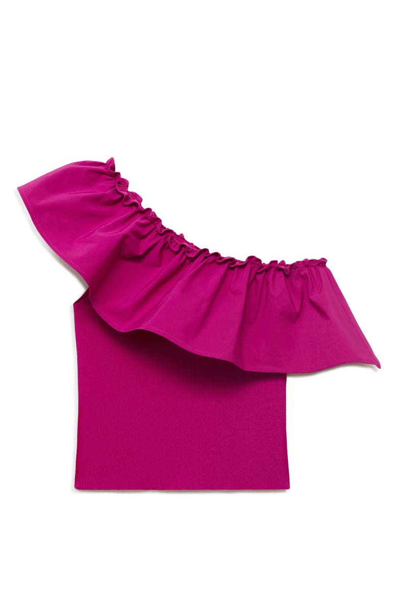 MANGO One-Shoulder Ruffle Crop Top, Alternate, color, Fuchsia