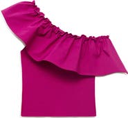 MANGO One-Shoulder Ruffle Crop Top