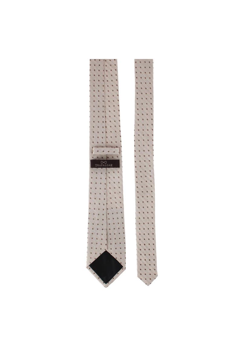 Ignacio Linen Blend Polka Dot Vertical Slant Lined Business Necktie, Alternate, color, Tan