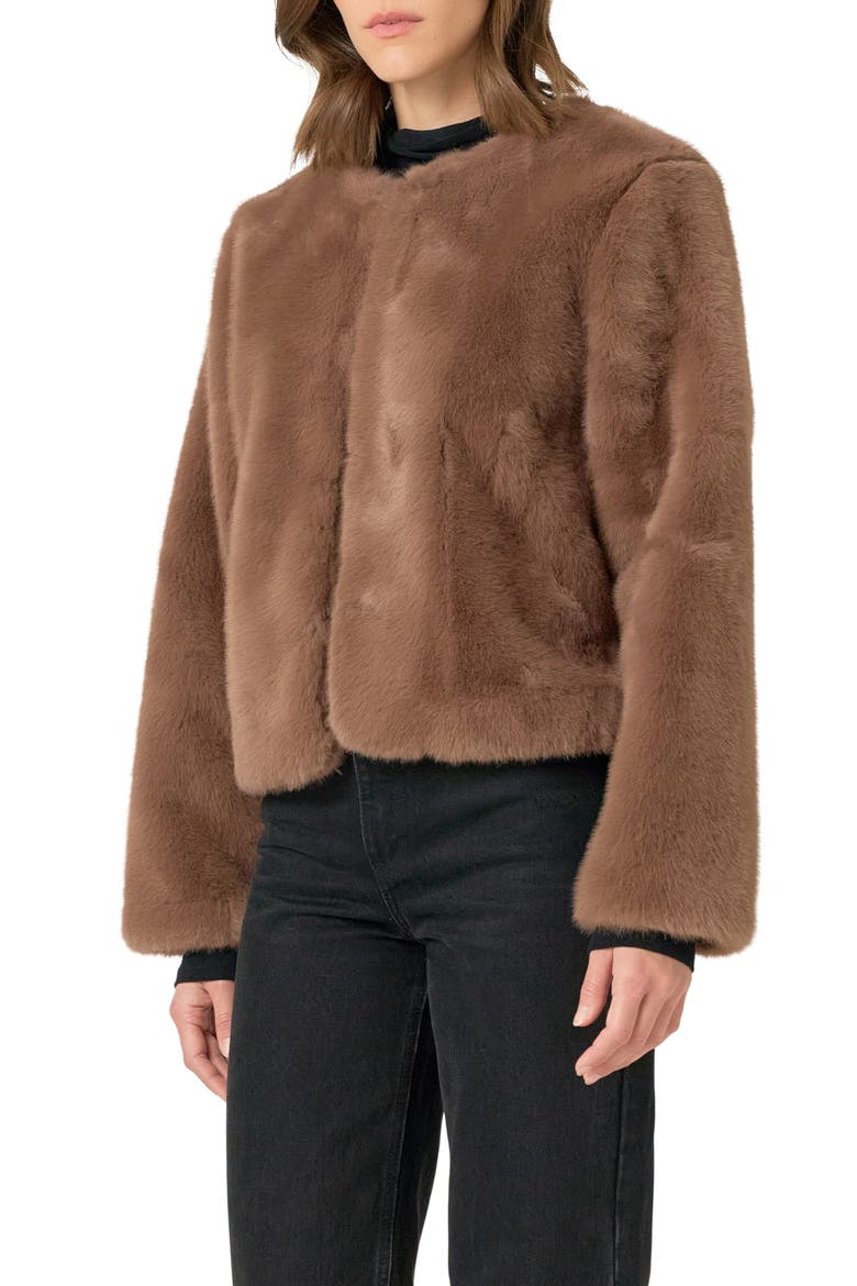 Faux Fur Lady Jacket, Alternate, color, BROWN