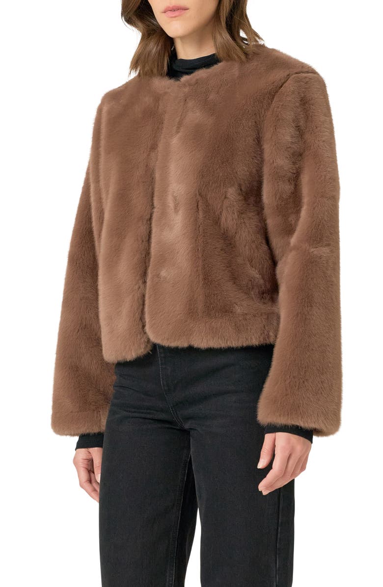 Endless Rose Faux Fur Lady Jacket, Alternate, color, Brown