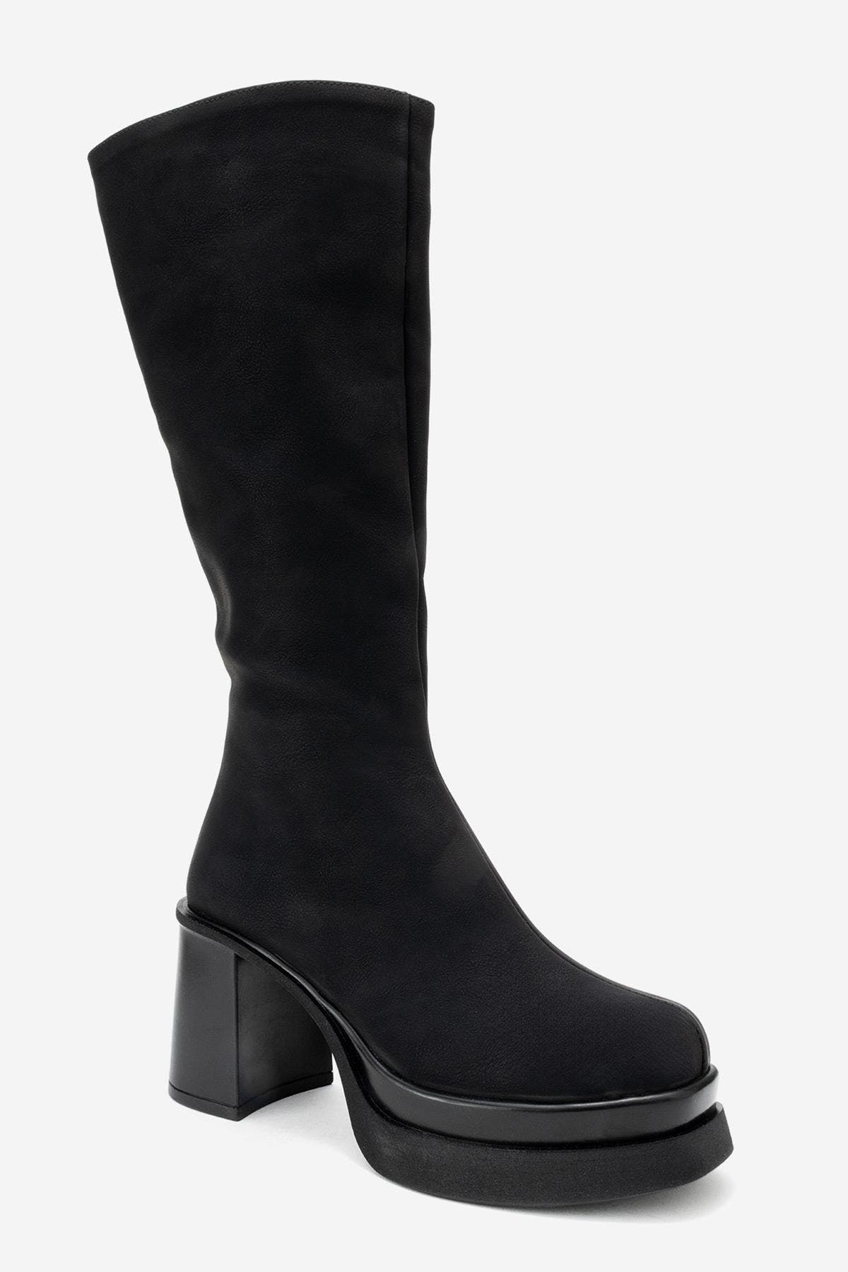 Carm Nubuck Platform Mid Calf Boot, Main, color, Black Nubuck