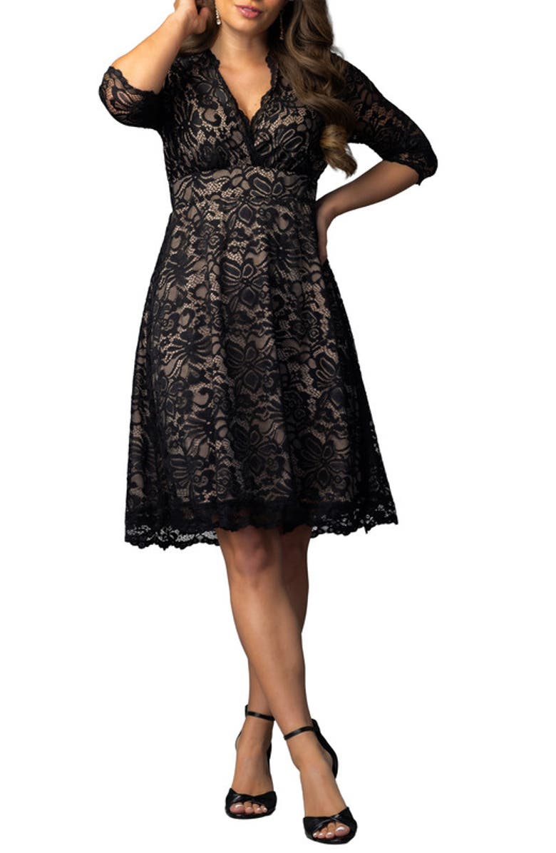 Kiyonna Mademoiselle A-Line Lace Cocktail Dress, Main, color, Onyx