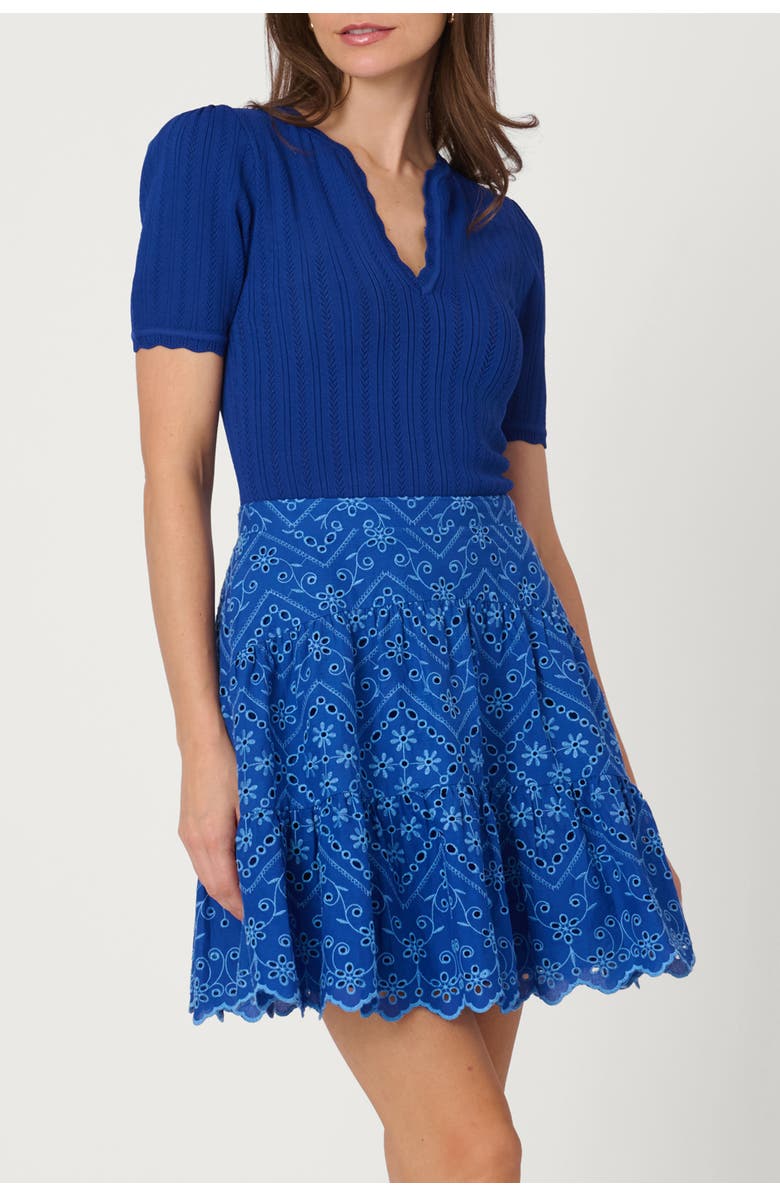 Shoshanna Eyelet Knit Combo Fallon Dress, Main, color, Blue