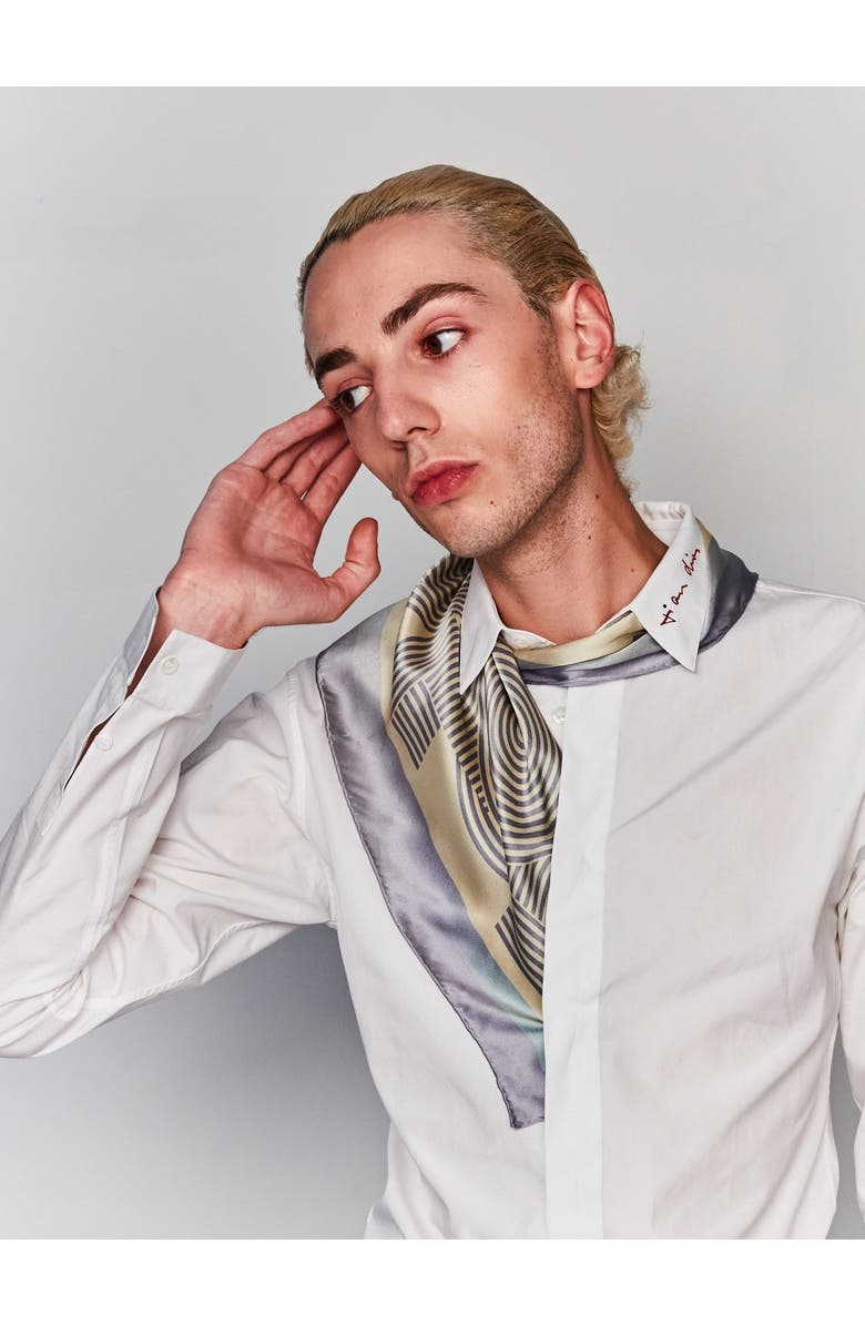 Lost Pattern "Linear Language" Silk Bandana Scarf, Alternate, color, Light Blue