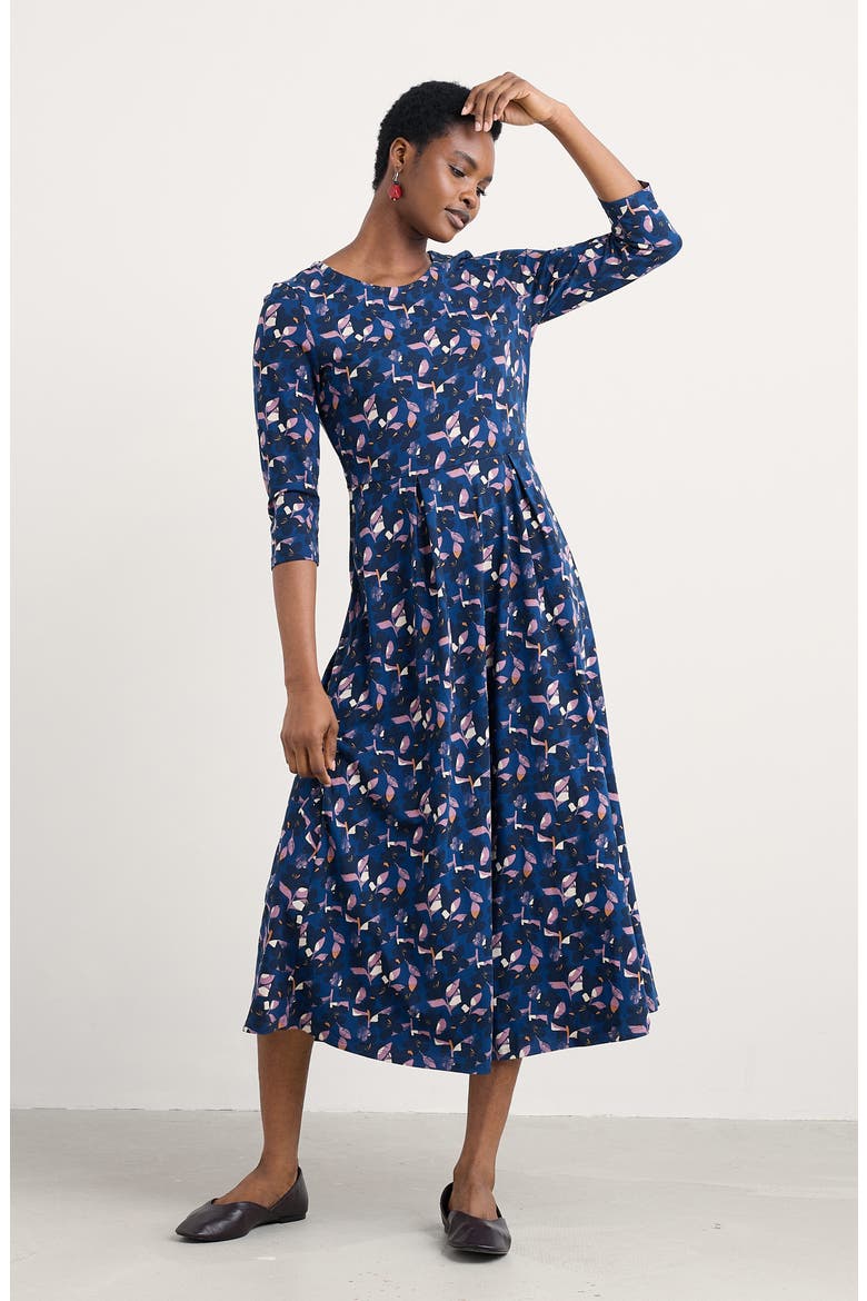 Veronica Print Stretch Organic Cotton Jersey Midi Dress, Alternate, color, MACRO FLOWER MARINE