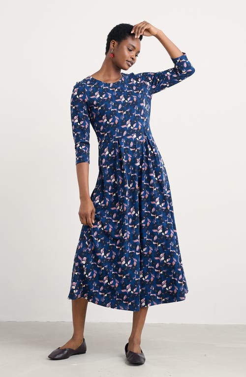Seasalt Cornwall Veronica Print Stretch Organic Cotton Jersey Midi Dress In Blue