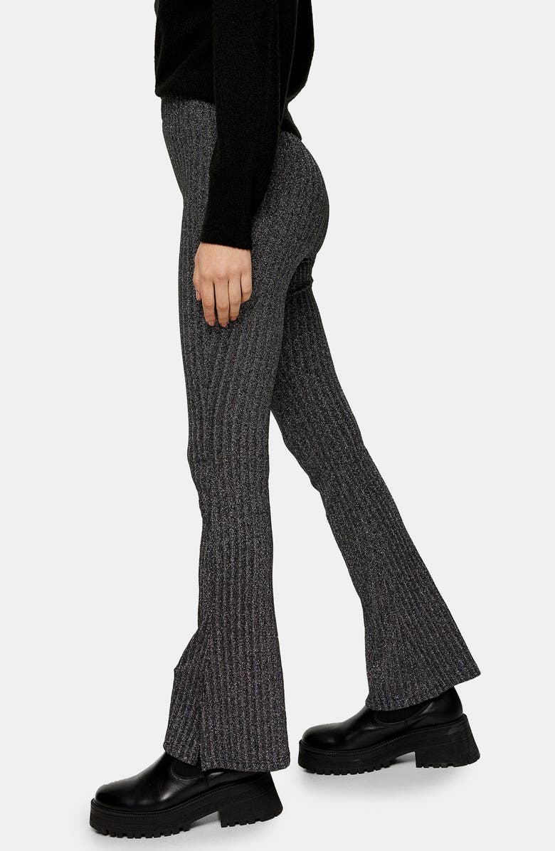 Topshop Glitter Rib Flare Trousers, Alternate, color, 