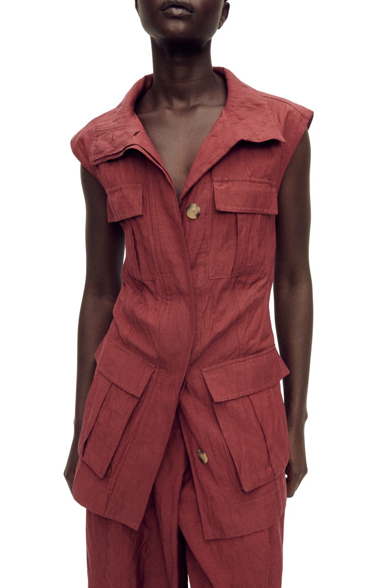 Wrinkle Effect Longline Vest, Main, color, WINE