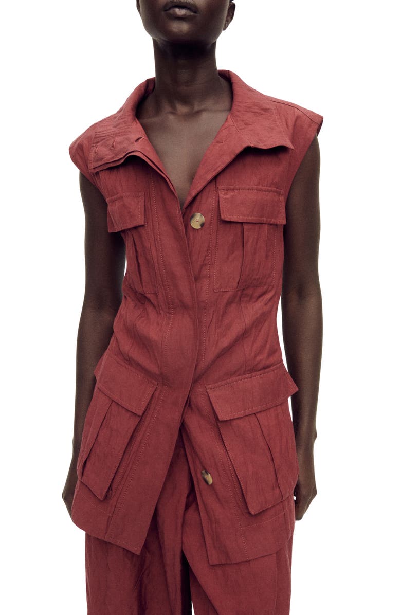 MANGO Wrinkle Effect Longline Vest, Main, color, Wine