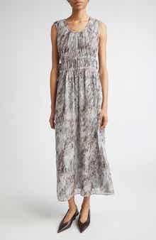 Lafayette 148 New York Speckled Glaze Print Sleeveless Georgette Maxi Dress