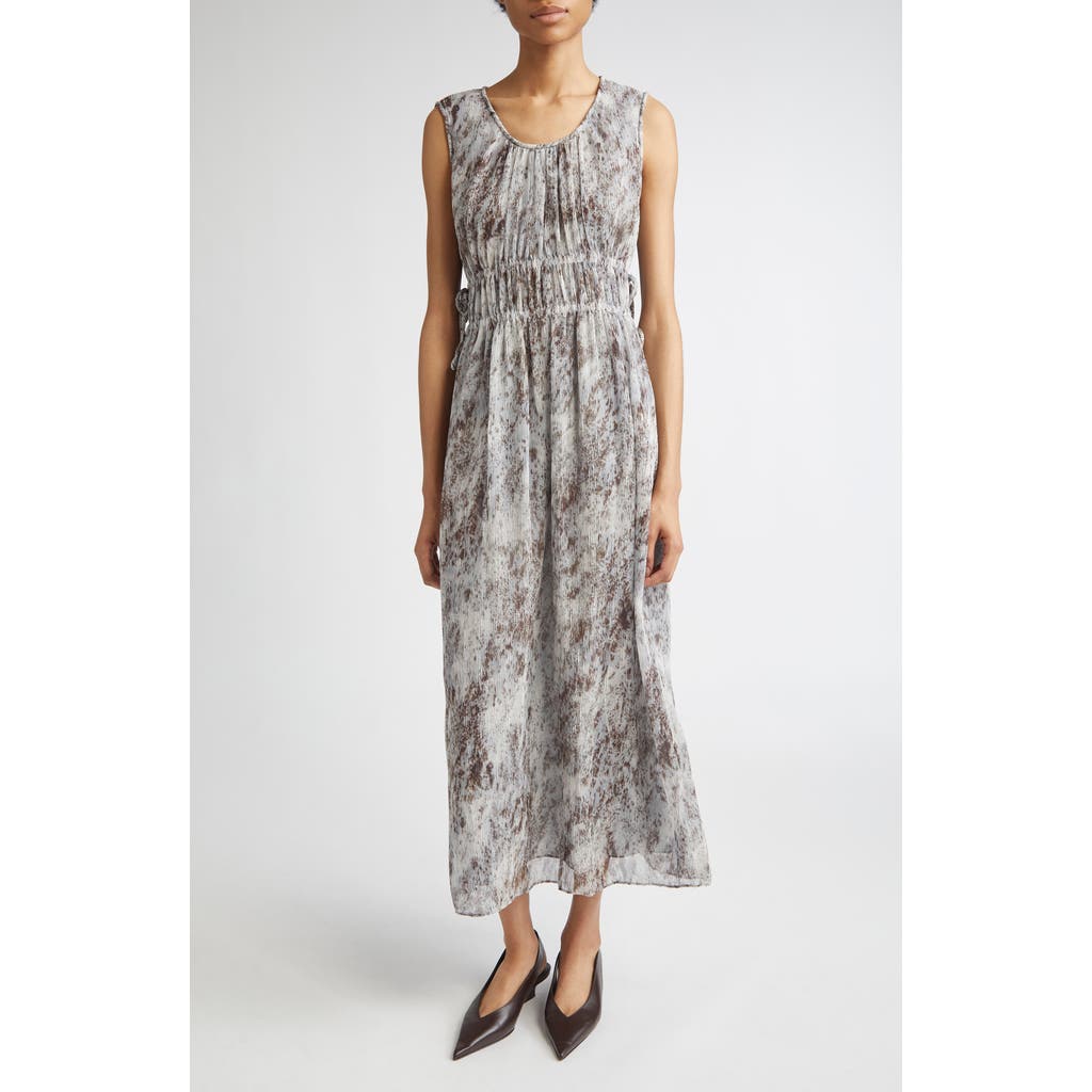 Lafayette 148 New York Speckled Glaze Print Sleeveless Georgette Maxi Dress In Gray