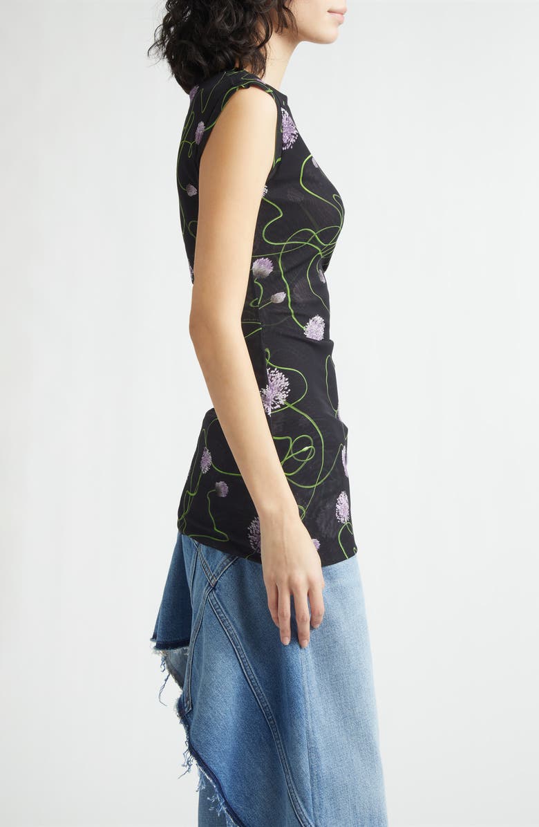 Stella McCartney Twisted Floral Mesh Top, Alternate, color, Black Multi