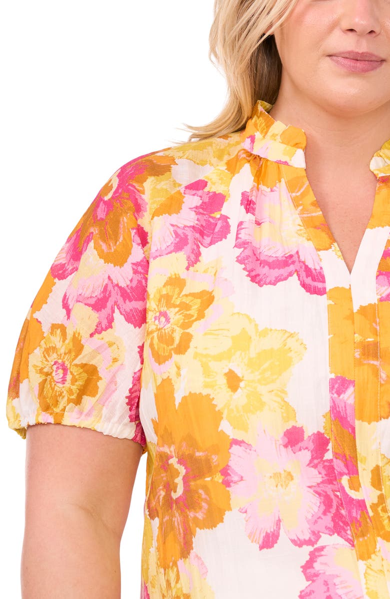 CeCe Ruffle Split Neck Short Sleeve Top, Alternate, color,