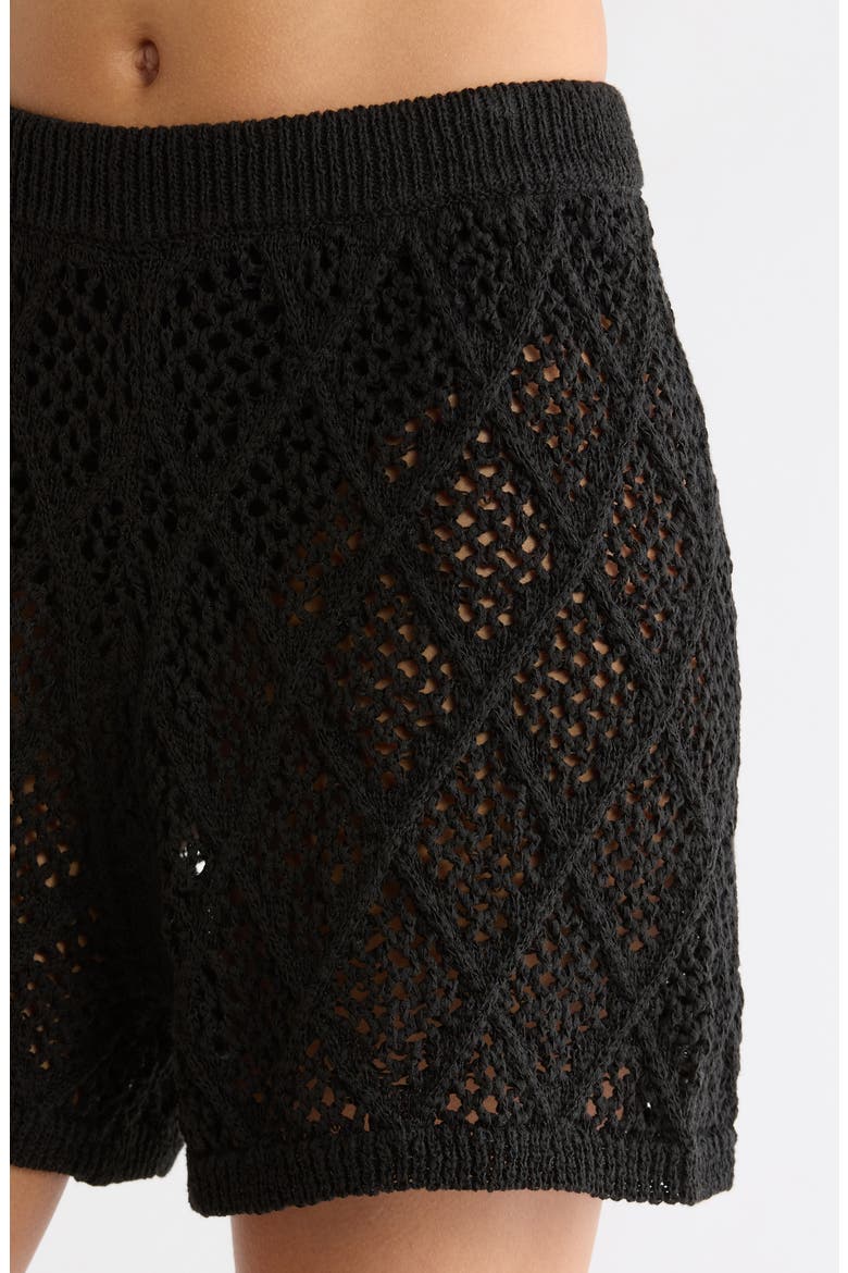 Openwork Knit Cover-Up Shorts, Alternate, color, BLACK
