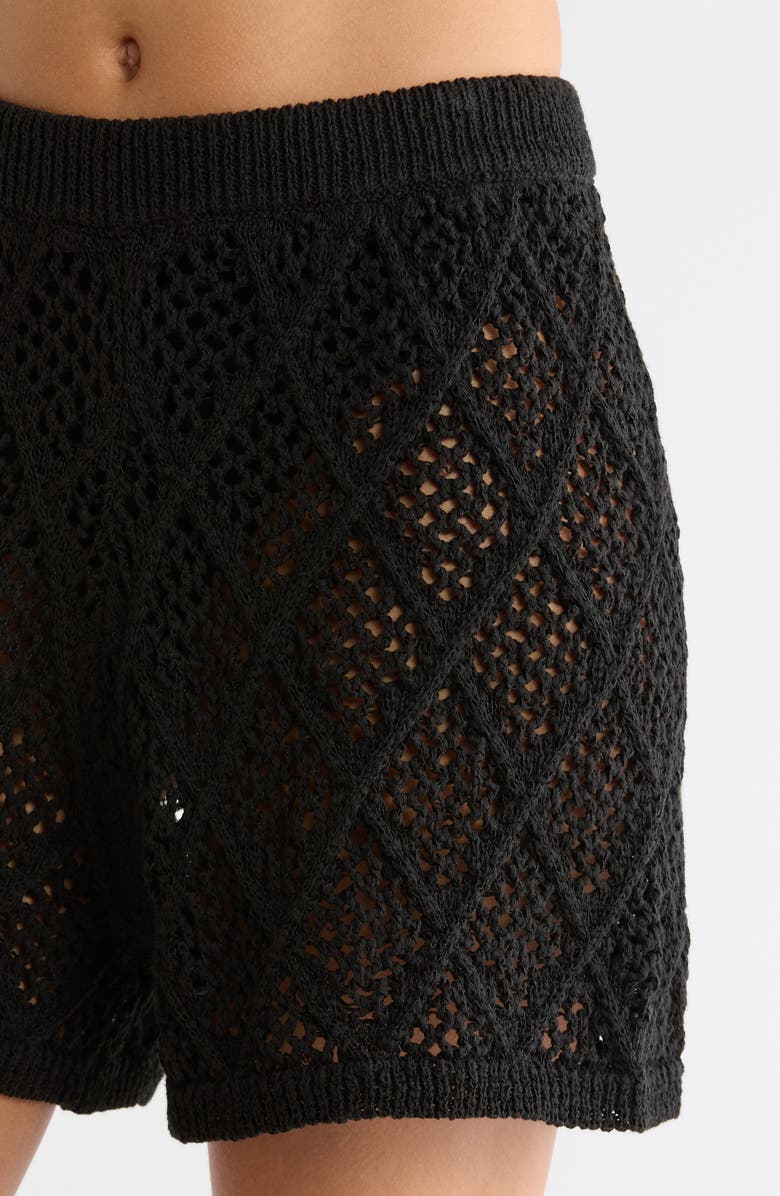 Elan Openwork Knit Cover-Up Shorts, Alternate, color, Black